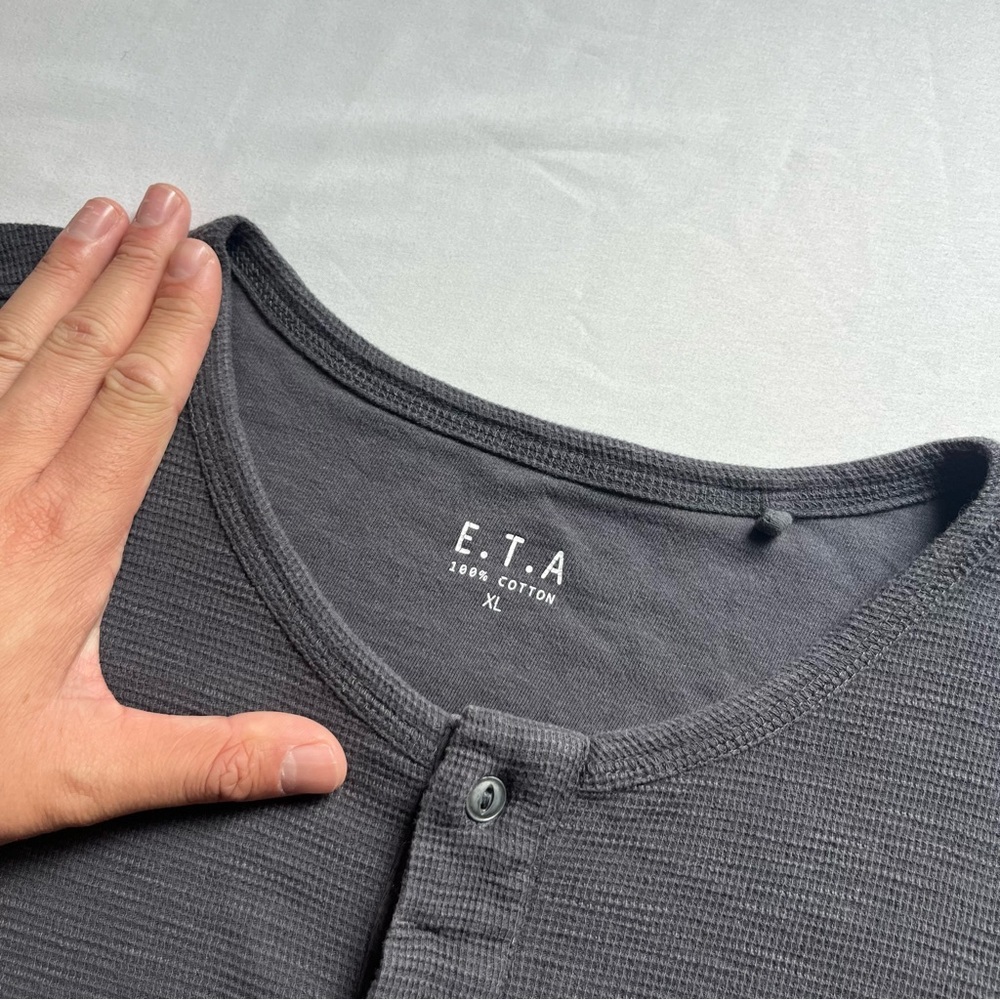 E.T.A men’s grey slub knit‎ polo long sleeve tshirt - Picture 5 of 6